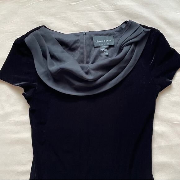 Connected Apparel Vintage Black Velour Maxi Dress With Sash Neckline Size 6 - Picture 2 of 6